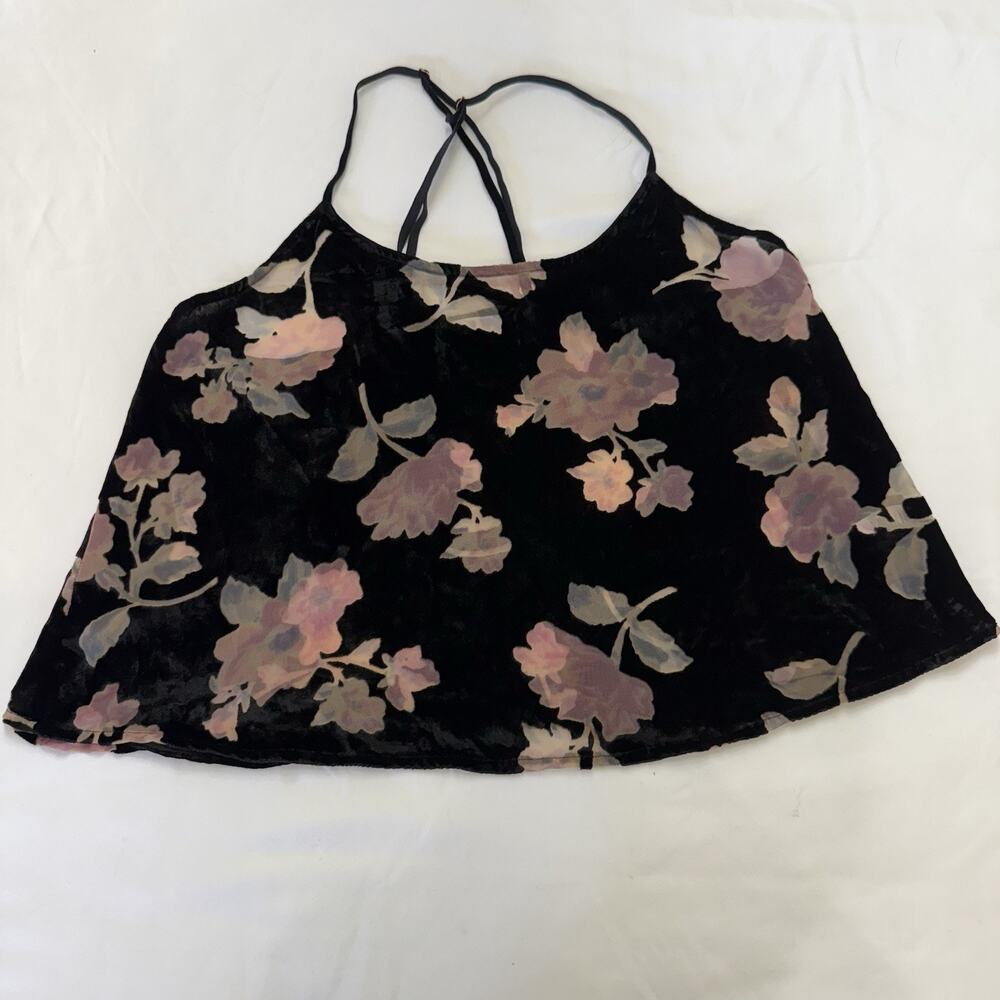Chelsea28 Velvet Black Floral Spaghetti Strap Tank Top Whimsygoth Dark Fairy - S